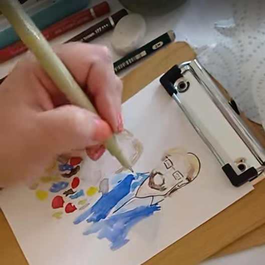 Close up of a watercolour illustration
